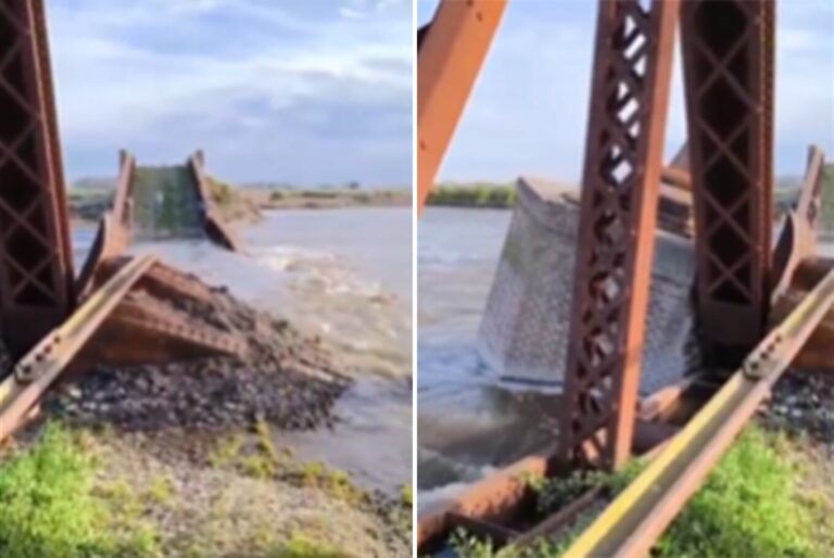 Al agua: impactante derrumbe de un puente ferroviario de más de 100 años