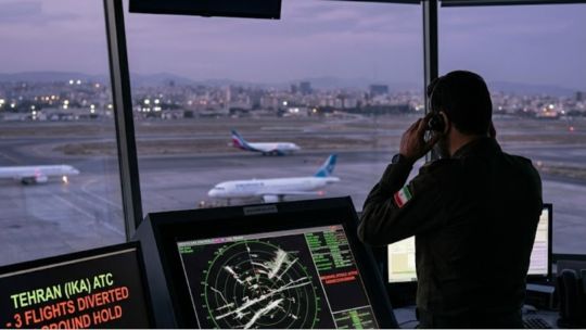 Representación gráfica de un ciberataque a infraestructura crítica con íconos de servidores, agua y aviones.