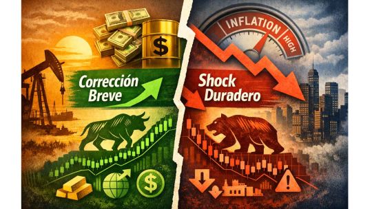 Gráfico que muestra la proyección del precio del petróleo y el crecimiento económico global en un escritorio con un informe del FMI.