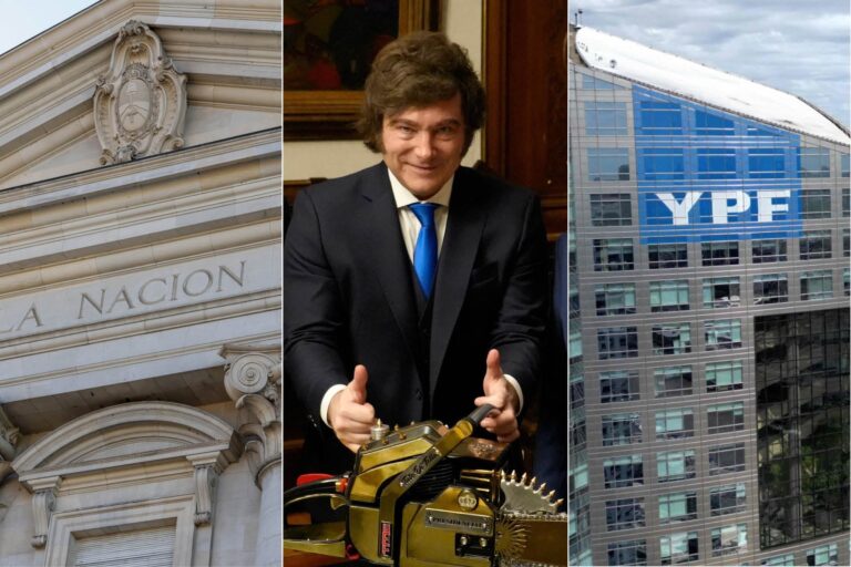 Edificio del Banco de la Nación Argentina y logo de YPF en un collage representativo.