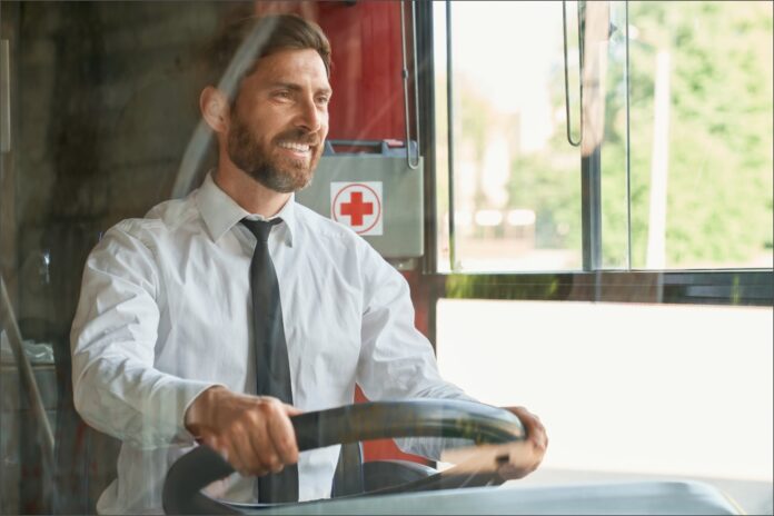 Simulador de conducción de autobús utilizado por la MTA para entrenar a sus conductores en Nueva York.