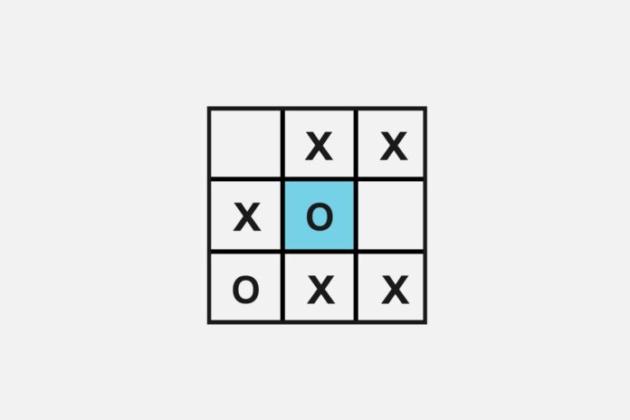 nunca-cuatro-desafio-online-logica-ln-juegos Captura de pantalla del juego online Nunca Cuatro mostrando una grilla parcialmente completada con círculos y cruces.