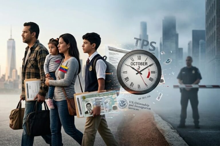 Ilustración de un calendario marcando la fecha 2 de octubre de 2026, junto a documentos migratorios y la bandera de Venezuela.