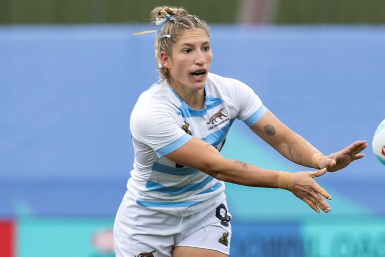 Las Yaguaretés en acción durante su partido debut ante Francia en el SVNS World Championship de Hong Kong.