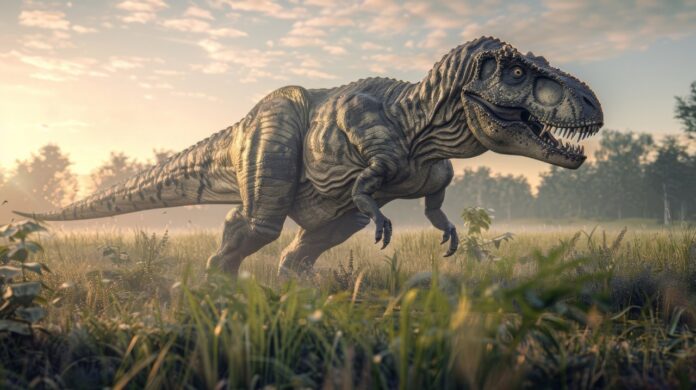 Ilustración de un Tiranosaurio rex con brazos pequeños