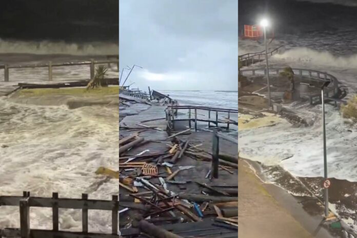 Olas gigantes golpean la costa bonaerense durante el temporal