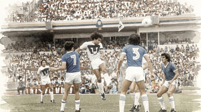 hugo-sanchez-se-despidio-de-pumas-con-un-titulo-asi-fue-la-final-de-1981-contra-cruz-azul Hugo Sánchez celebra un gol con la camiseta de Pumas en la final de 1981 contra Cruz Azul