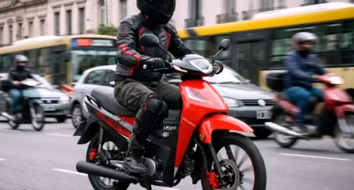 Motos estacionadas en concesionaria, patentes argentinas