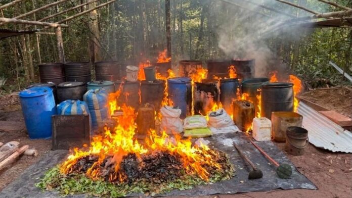 Laboratorios de coca destruidos por la Armada de Colombia en Cumaribo, Vichada