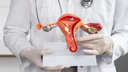 Mujer en consulta ginecológica con profesional de salud