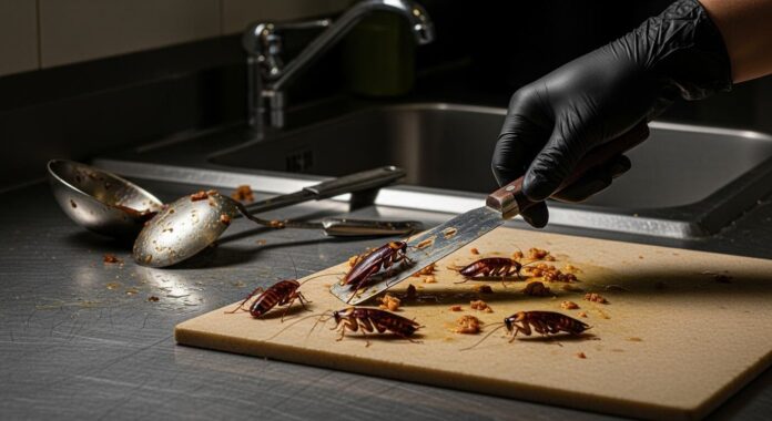 Cucaracha sobre recipiente de comida para llevar en restaurante BBC Zona T Bogotá
