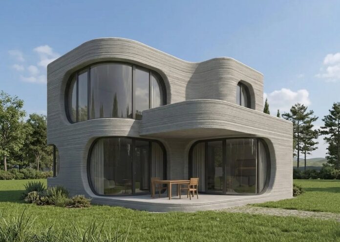 Impresora 3D de hormigón construyendo una vivienda en Argentina