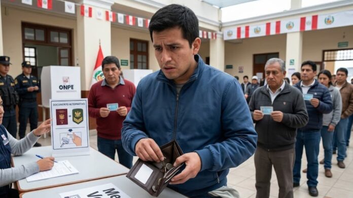 Persona mostrando DNI físico en una mesa de votación