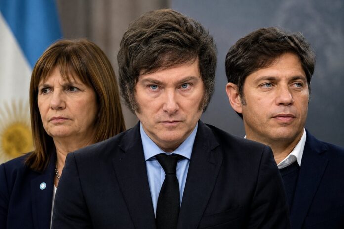 Gráfico de encuesta con resultados de intención de voto para Milei, Bullrich y Kicillof