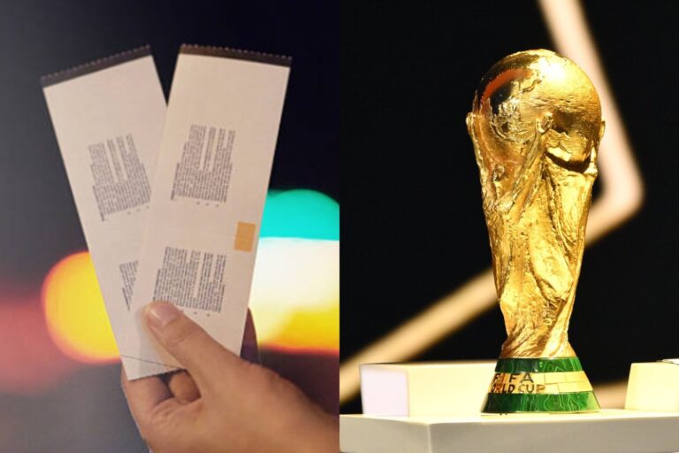 Estadio en California con cartel de entradas agotadas y personas revisando tickets en dispositivos móviles