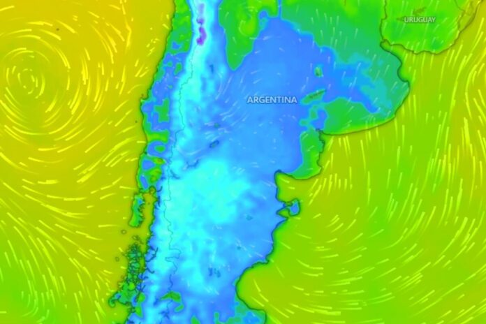 Mapa del SMN con alertas por frío polar en Argentina