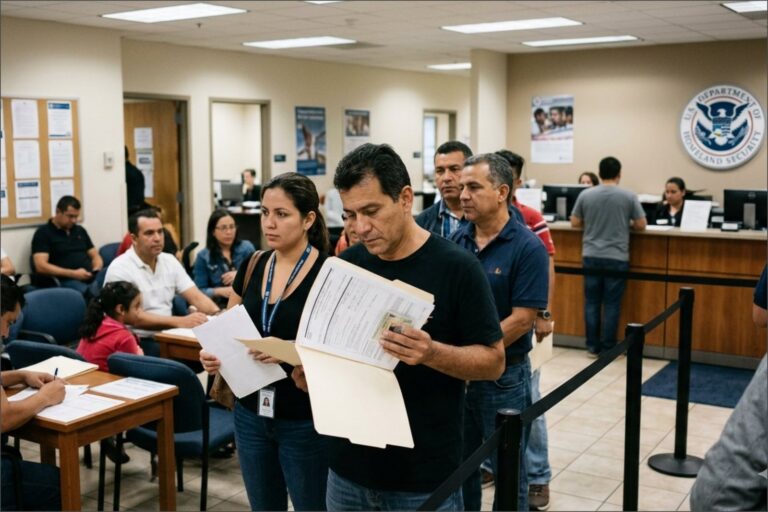 Persona sosteniendo un permiso de trabajo de Estados Unidos