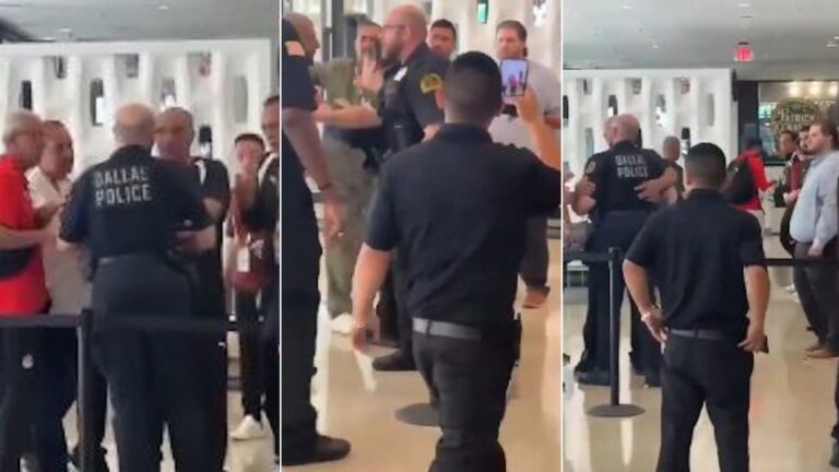 Miembros de la delegación de Egipto discuten con policías de Dallas en un hotel