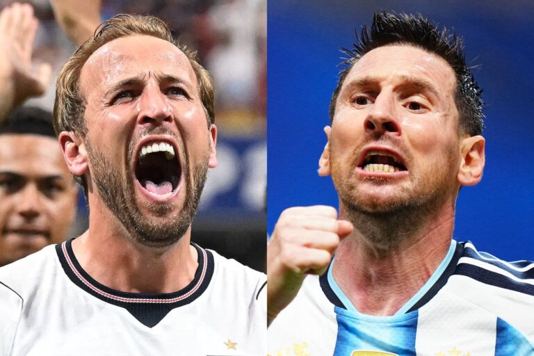 Escudos de las selecciones de Argentina e Inglaterra previo al partido de semifinal del Mundial 2026