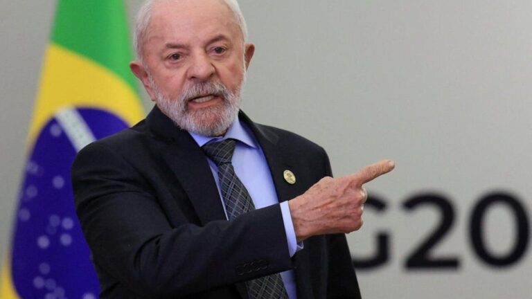 Bandera de Brasil y retrato de Javier Milei