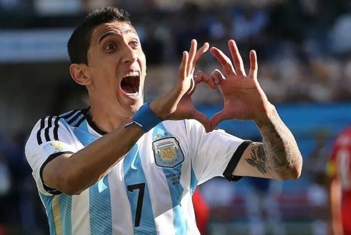 Ángel Di María celebrando un gol con la selección argentina durante el Mundial Brasil 2014