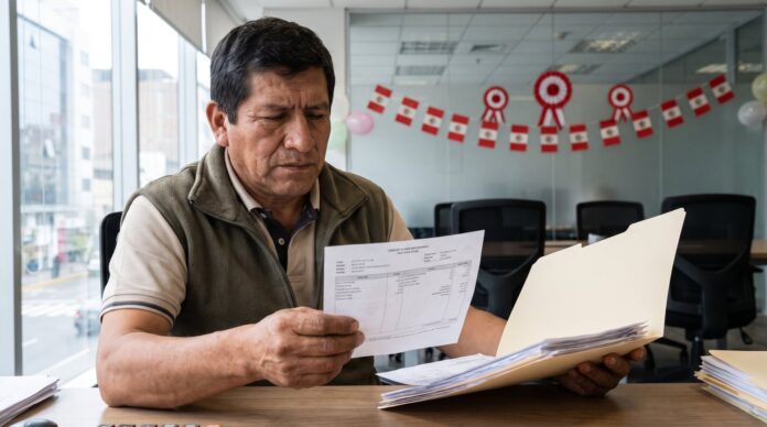 Trabajador en oficina con calendario y calculadora