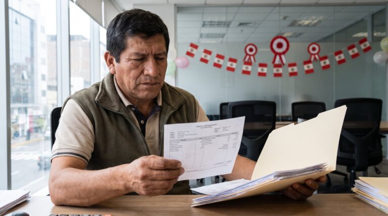 Trabajador en oficina con calendario y calculadora