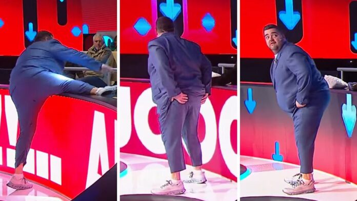 Darío Barassi en el set de Ahora Caigo con el pantalón roto