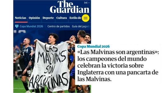 Cartel con la frase Las Malvinas son argentinas exhibido por jugadores de fútbol