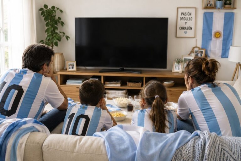 Hinchas mirando un partido de fútbol en pantalla gigante