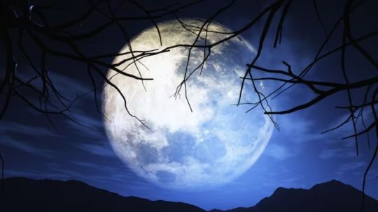Luna llena en el cielo nocturno sobre un paisaje argentino