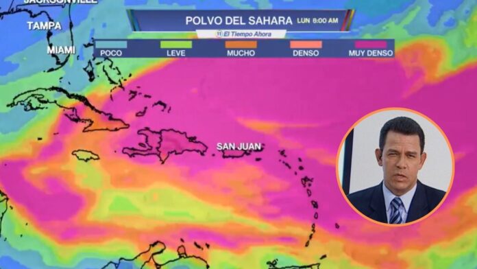 Imagen satelital del polvo del Sahara sobre el Caribe