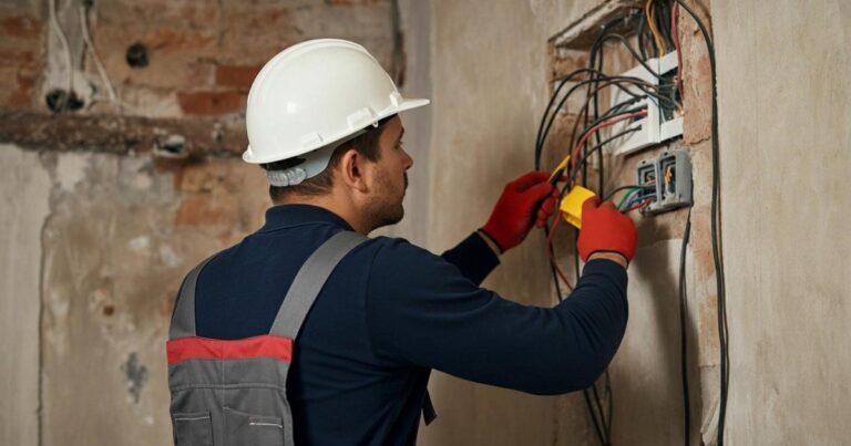 Electricista trabajando en una instalación eléctrica