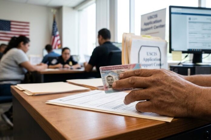 Documentos de inmigración y formulario I-9 sobre la mesa
