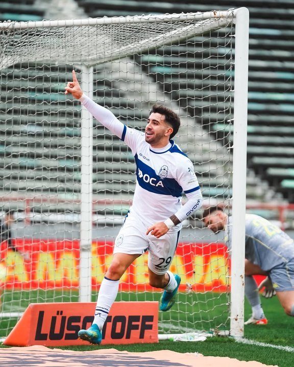 Jugadores de Gimnasia celebran un gol ante Aldosivi en el estadio José María Minella