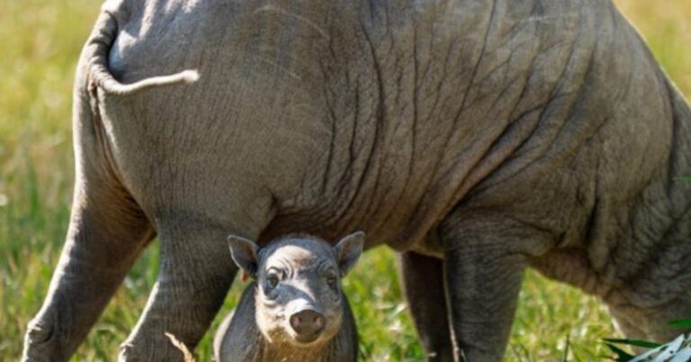 Cría de babirusa Rana en el zoológico de Chester