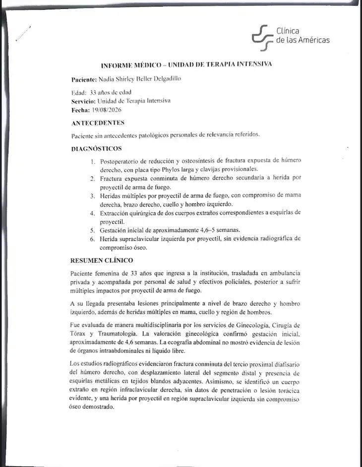 Nadia Beller internada en la Clínica de las Américas en Bolivia