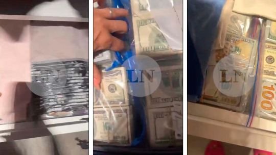 Imagen de referencia de un video con fajos de dólares en un vestidor