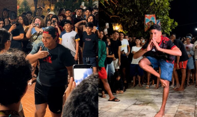 Joven realizando una pose en un escenario durante una competencia de aura