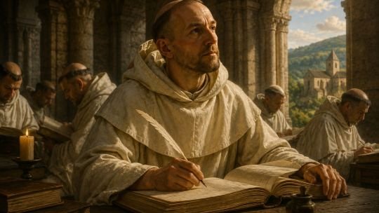 Imagen de San Bernardo de Claraval en una vidriera de iglesia