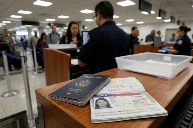 Pasaporte y visa de Estados Unidos sobre una mesa