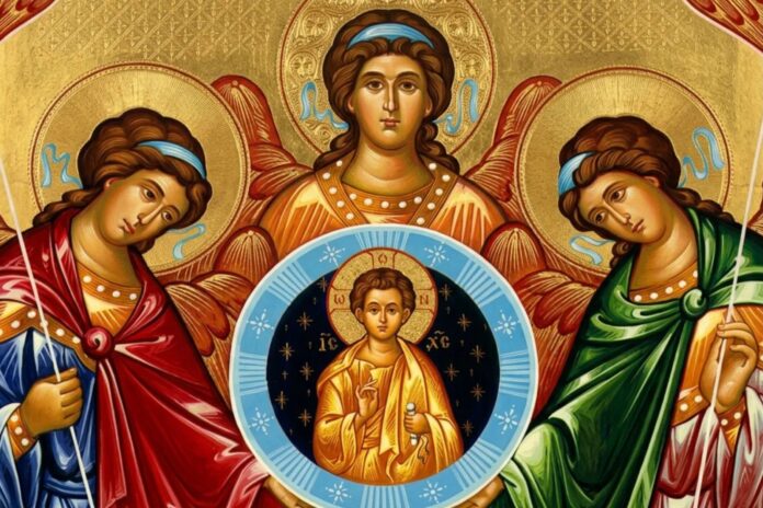 Representación de los Santos Arcángeles Miguel, Gabriel y Rafael