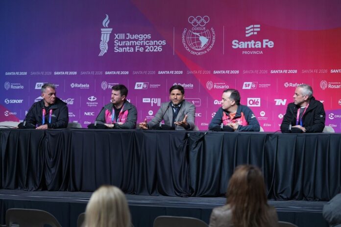 Maximiliano Pullaro durante la conferencia de prensa sobre los Juegos Suramericanos Santa Fe 2026