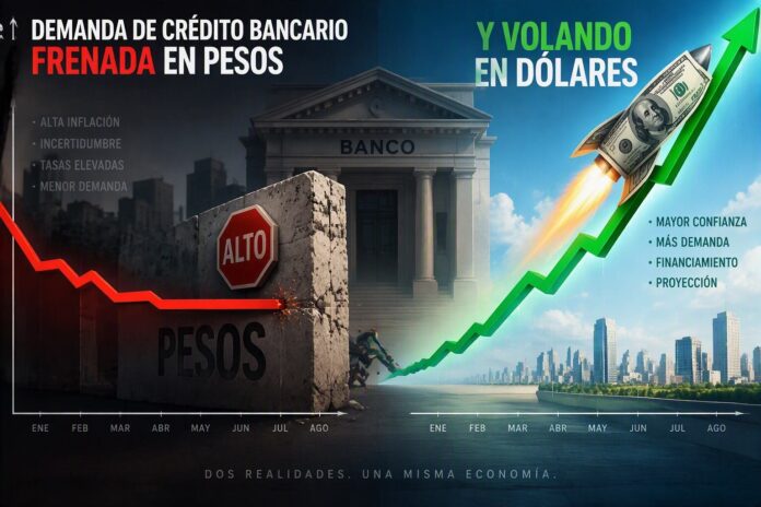 Gráfico que muestra la evolución del crédito en pesos y en dólares en Argentina durante septiembre